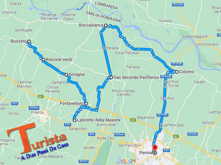 Percorso tra i castelli di Parma - immagine Google Maps - Turista A Due Passi Da Casa