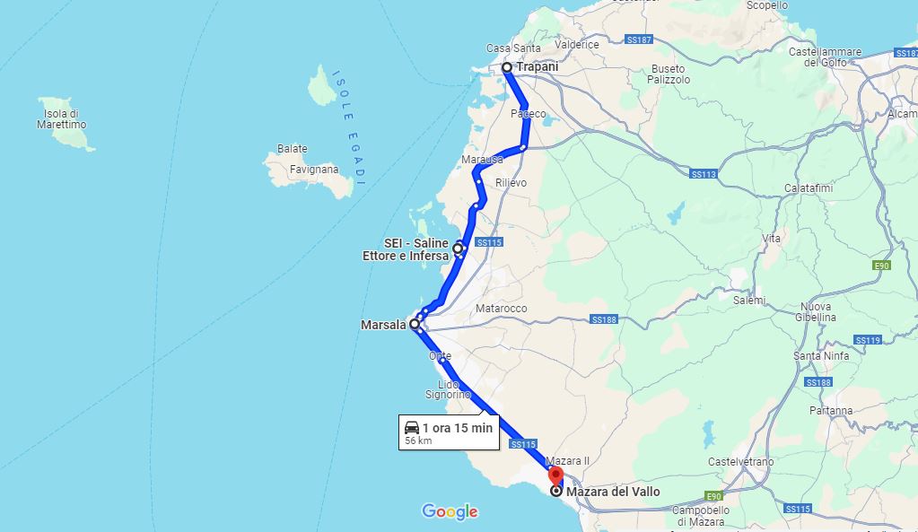Da Trapani a Mazara del Vallo - Google Maps - Turista A Due Passi Da Casa