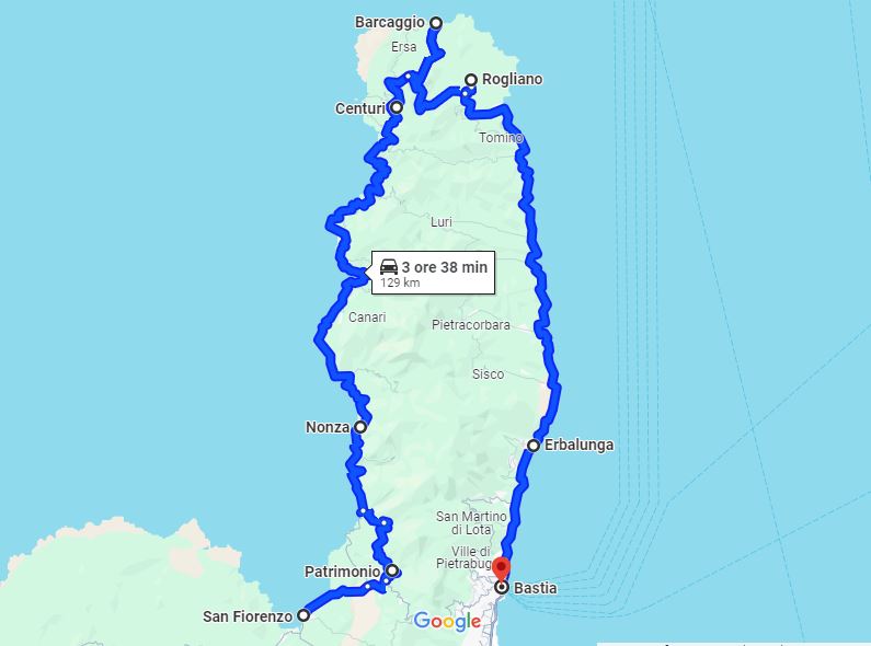 Mappa Tour Cap Corse, Google Maps - Turista A Due Passi Da Casa